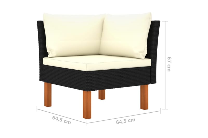 Trädgårdssoffa 3-sits med dynor svart konstrotting - Svart - Utemöbler - Loungemöbler - Loungesoffa