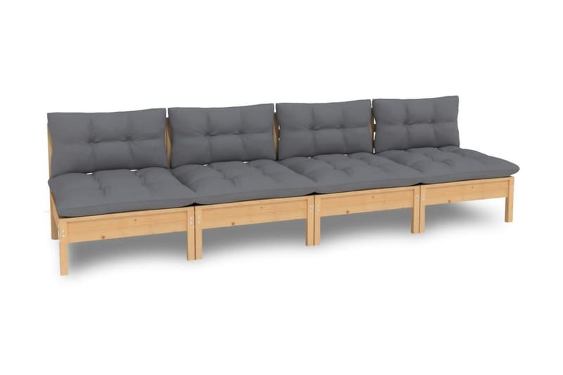 Trädgårdssoffa 4-sits med dynor grå massiv furu - Grå - Utemöbler - Loungemöbler - Loungesoffa