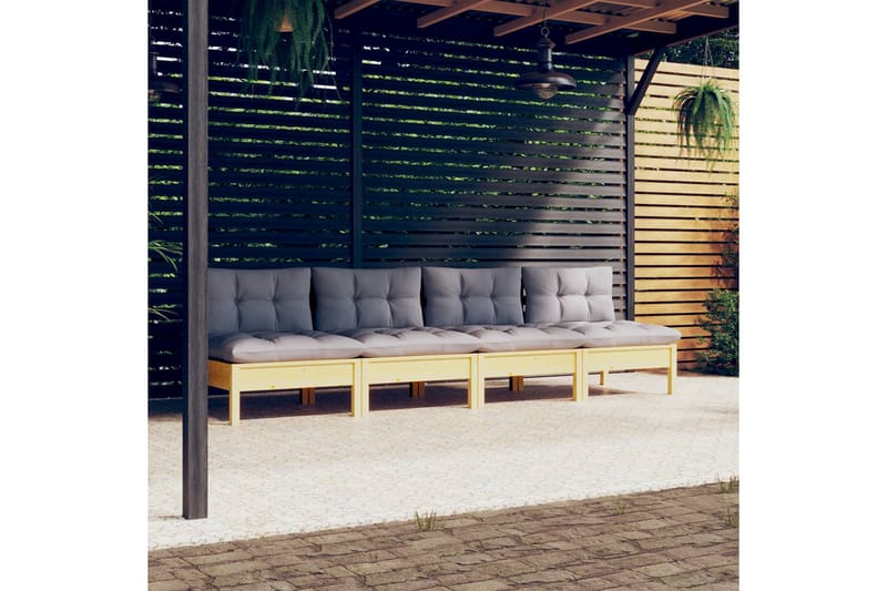 Trädgårdssoffa 4-sits med dynor grå massiv furu - Grå - Utemöbler - Loungemöbler - Loungesoffa