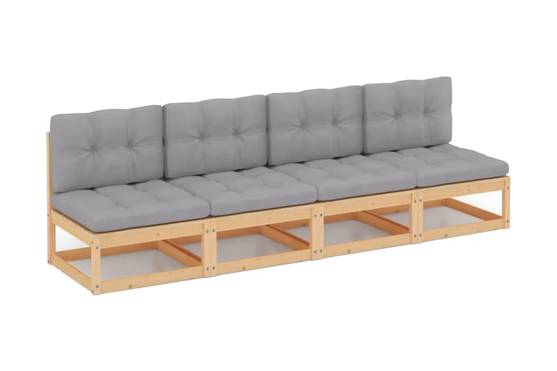 Trädgårdssoffa 4-sits med dynor massiv furu - Grå - Utemöbler - Loungemöbler - Loungesoffa