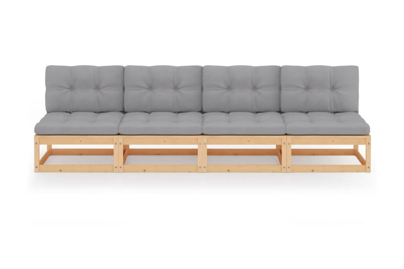 Trädgårdssoffa 4-sits med dynor massiv furu - Grå - Utemöbler - Loungemöbler - Loungesoffa