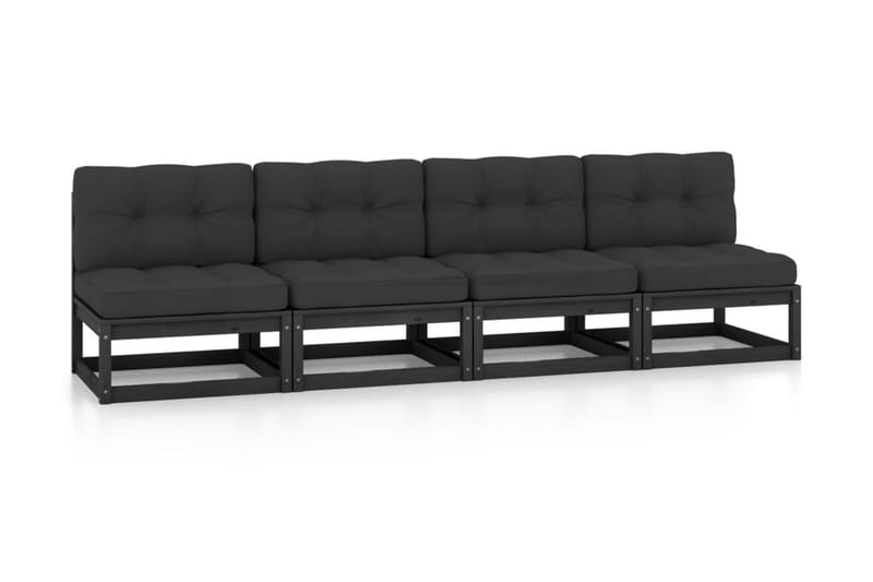 Trädgårdssoffa 4-sits med dynor massiv furu - Svart - Utemöbler - Loungemöbler - Loungesoffa
