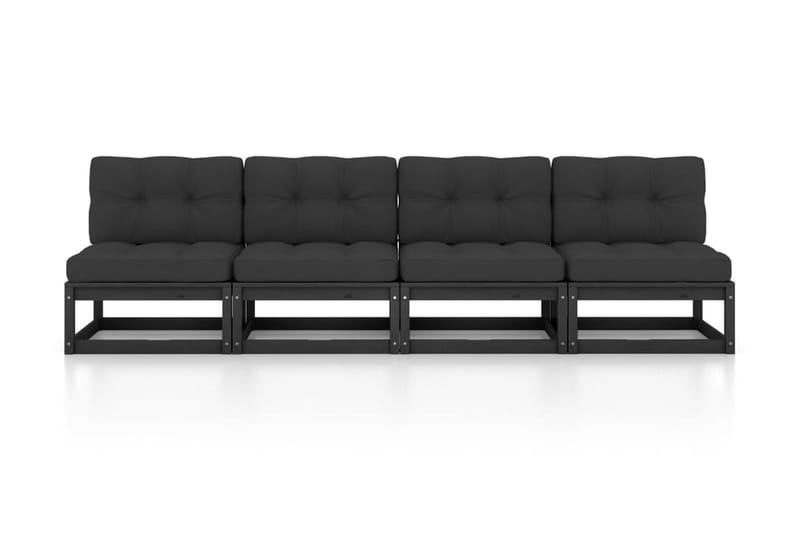 Trädgårdssoffa 4-sits med dynor massiv furu - Svart - Utemöbler - Loungemöbler - Loungesoffa