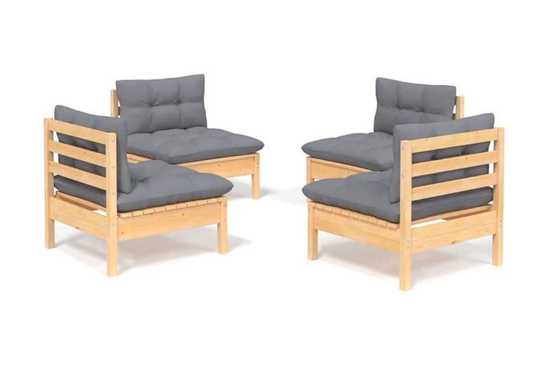Trädgårdssoffa 4-sits med grå dynor massiv furu - Grå - Utemöbler - Loungemöbler - Loungesoffa
