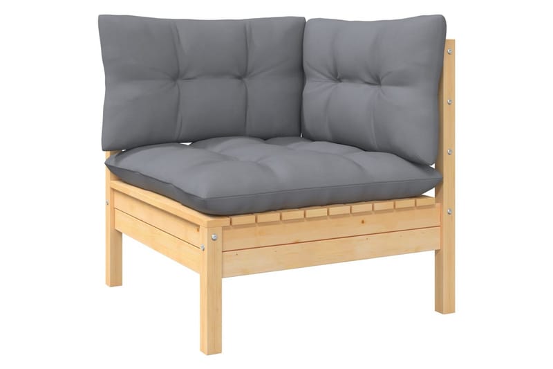 Trädgårdssoffa 6-sits med grå dynor massiv furu - Grå - Utemöbler - Loungemöbler - Loungesoffa