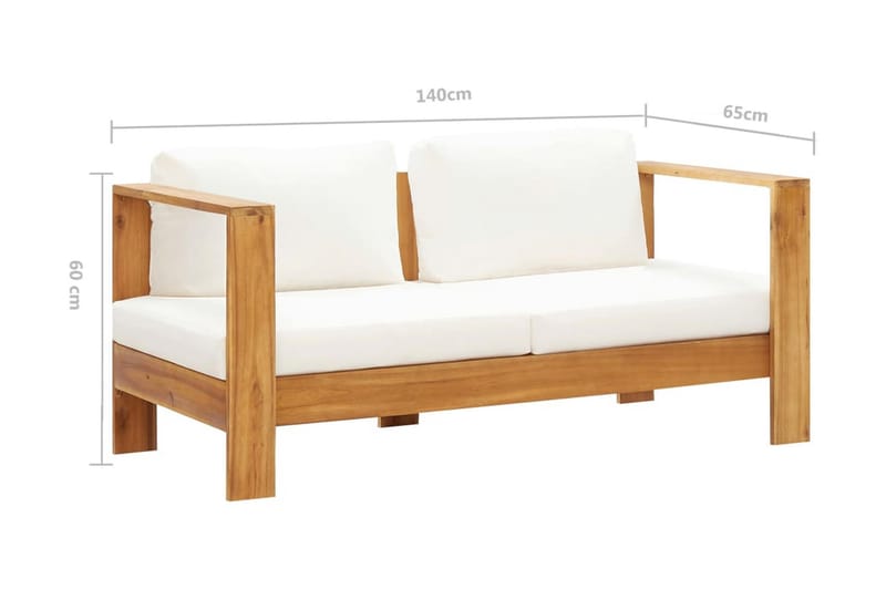 Trädgårdssoffa med dyna 140 cm massivt akaciaträ gräddvit - Vit - Utemöbler - Loungemöbler - Loungesoffa