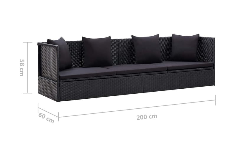 Trädgårdssoffa med dyna och kudde konstrotting svart - Svart - Utemöbler - Loungemöbler - Loungesoffa