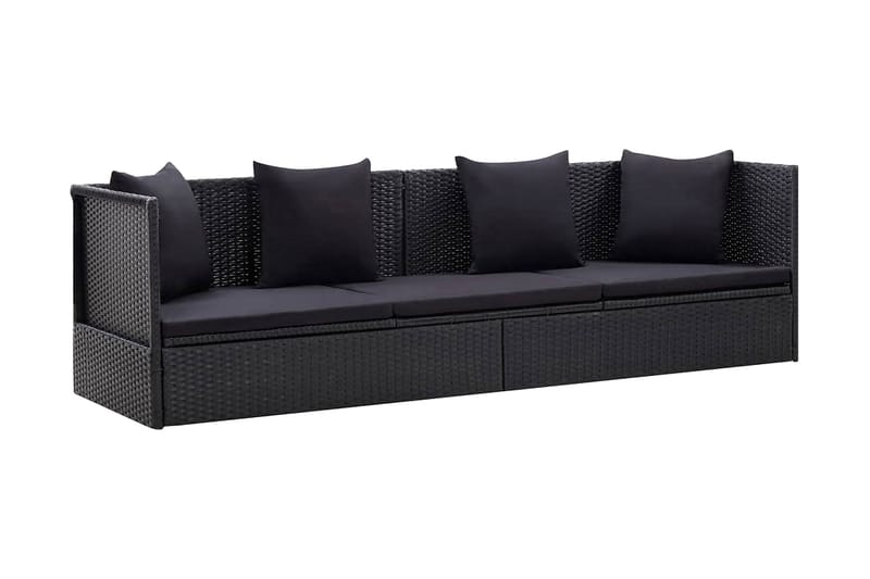 Trädgårdssoffa med dyna och kudde konstrotting svart - Svart - Utemöbler - Loungemöbler - Loungesoffa