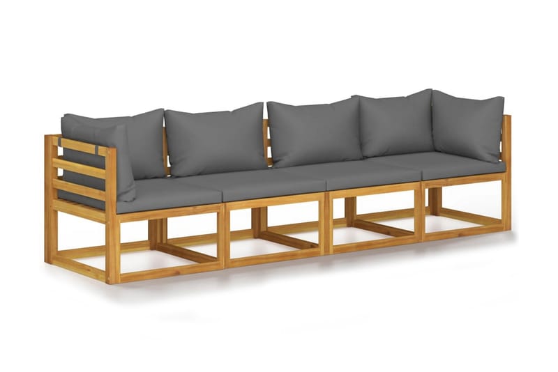 Trädgårdssoffa med dynor 4-sits massivt akaciaträ - Grå - Utemöbler - Loungemöbler - Loungesoffa