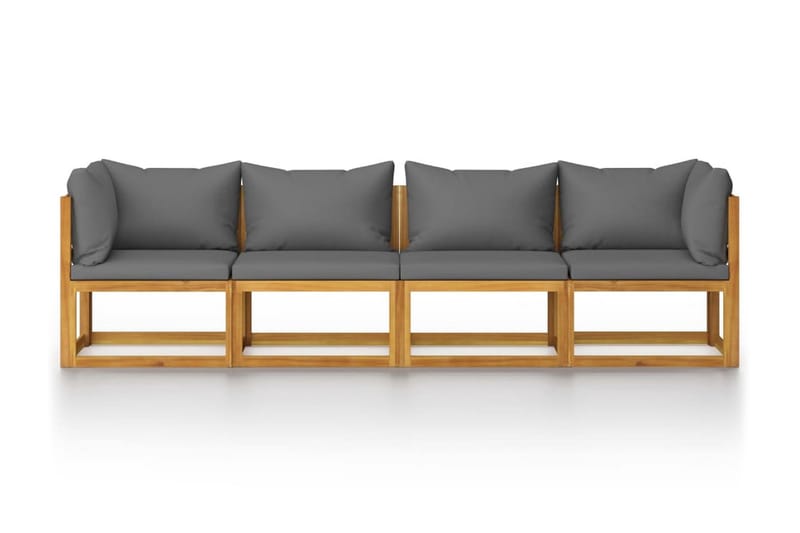 Trädgårdssoffa med dynor 4-sits massivt akaciaträ - Grå - Utemöbler - Loungemöbler - Loungesoffa