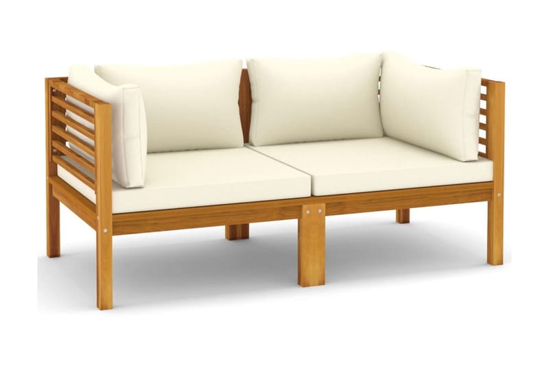 Trädgårdssoffa med dynor gräddvit 2-sits massivt akaciaträ - Brun - Utemöbler - Loungemöbler - Loungesoffa