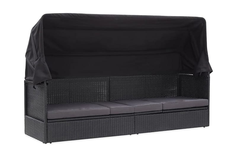 Trädgårdssoffa med tak konstrotting svart - Svart - Utemöbler - Loungemöbler - Loungesoffa