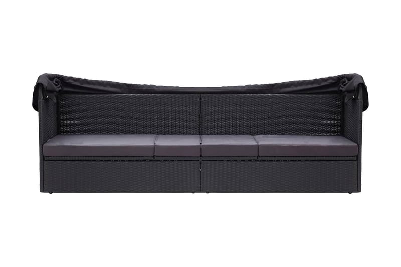 Trädgårdssoffa med tak konstrotting svart - Svart - Utemöbler - Loungemöbler - Loungesoffa