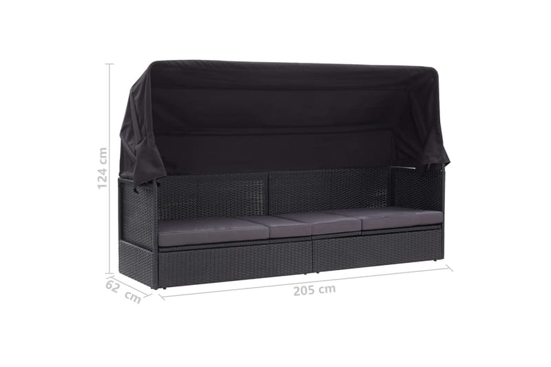 Trädgårdssoffa med tak konstrotting svart - Svart - Utemöbler - Loungemöbler - Loungesoffa