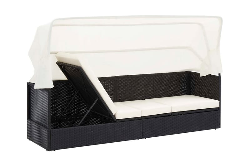 Trädgårdssoffa med tak svart konstrotting - Svart - Utemöbler - Loungemöbler - Loungesoffa