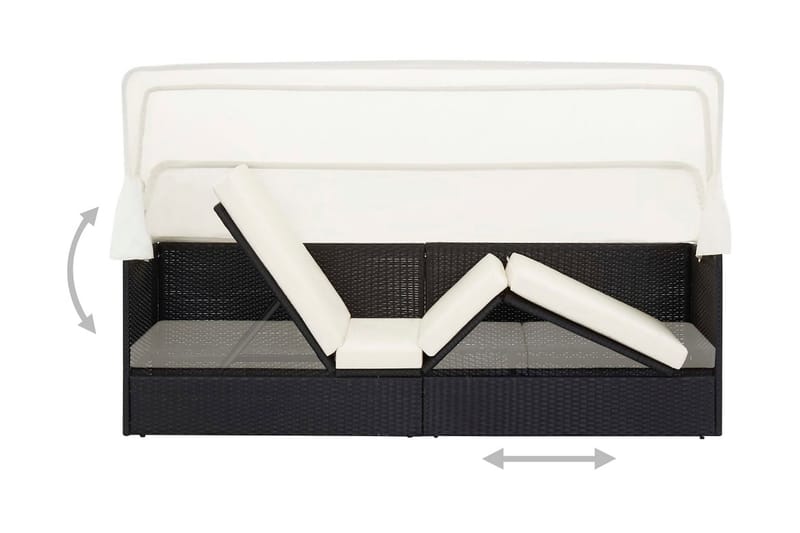 Trädgårdssoffa med tak svart konstrotting - Svart - Utemöbler - Loungemöbler - Loungesoffa