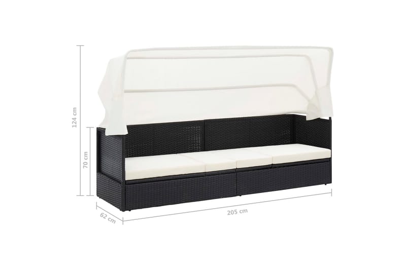 Trädgårdssoffa med tak svart konstrotting - Svart - Utemöbler - Loungemöbler - Loungesoffa