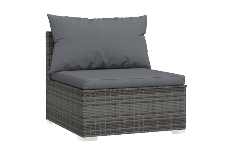 Trädgårdssoffa mittsektion med dynor grå konstrotting - Grå - Utemöbler - Loungemöbler - Loungesoffa