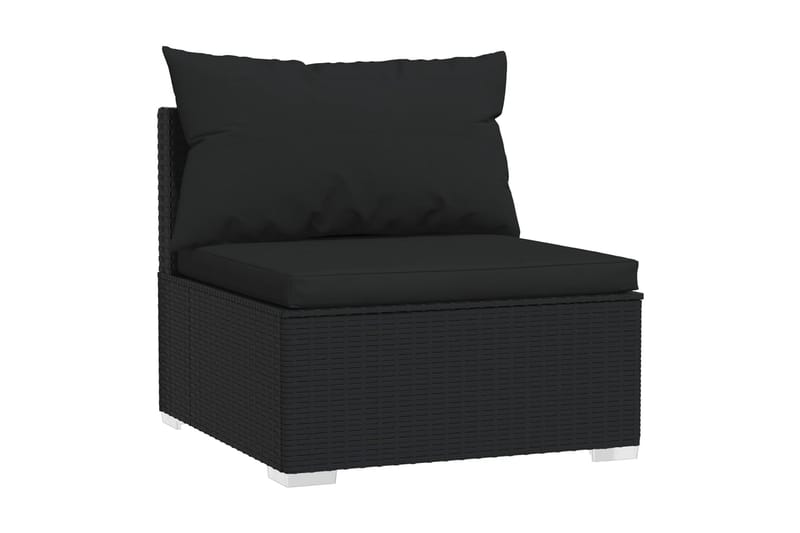 Trädgårdssoffa mittsektion med dynor svart konstrotting - Svart - Utemöbler - Loungemöbler - Loungesoffa