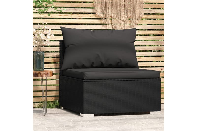 Trädgårdssoffa mittsektion med dynor svart konstrotting - Svart - Utemöbler - Loungemöbler - Loungesoffa