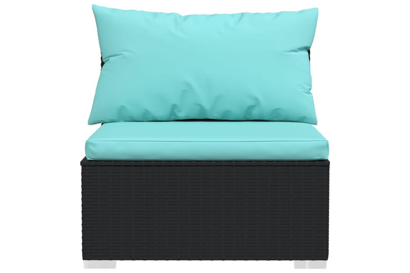 Trädgårdssoffa mittsektion med dynor svart konstrotting - Svart/Blå - Utemöbler - Loungemöbler - Loungesoffa