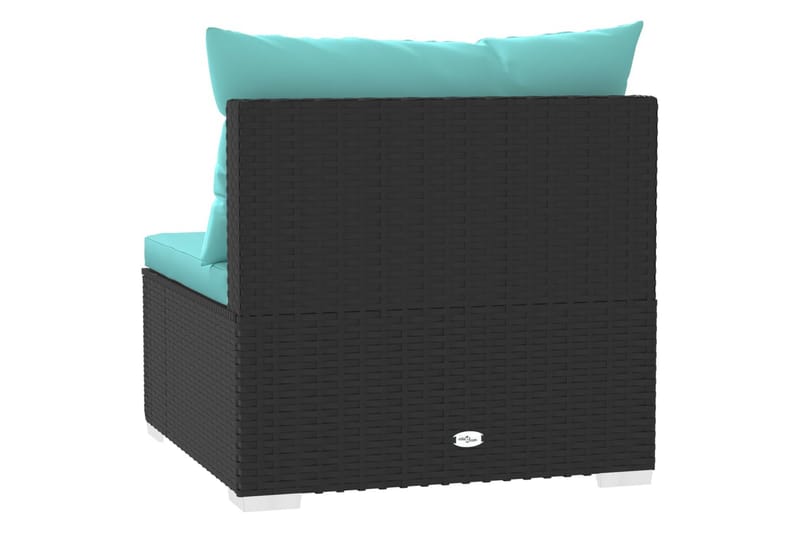 Trädgårdssoffa mittsektion med dynor svart konstrotting - Svart/Blå - Utemöbler - Loungemöbler - Loungesoffa