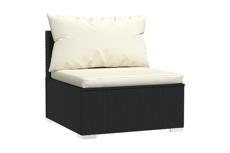 Trädgårdssoffa mittsektion med dynor svart konstrotting - Svart/Vit - Utemöbler - Loungemöbler - Loungesoffa