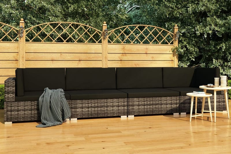Trädgårdssoffset med dynor 4 delar konstrotting grå - Grå - Utemöbler - Loungemöbler - Loungesoffa