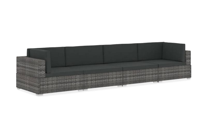 Trädgårdssoffset med dynor 4 delar konstrotting grå - Grå - Utemöbler - Loungemöbler - Loungesoffa
