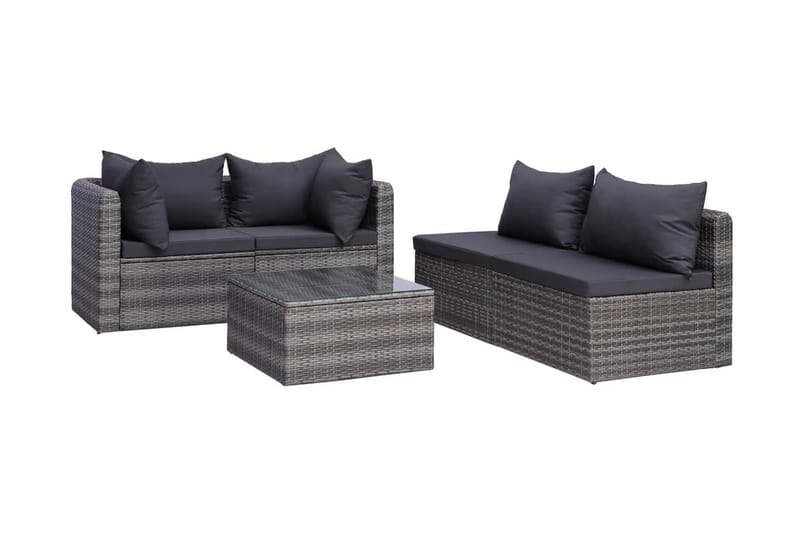 Trädgårdssoffset med dynor och kuddar 5 delar konstrotting g - Grå - Utemöbler - Loungemöbler - Loungesoffa
