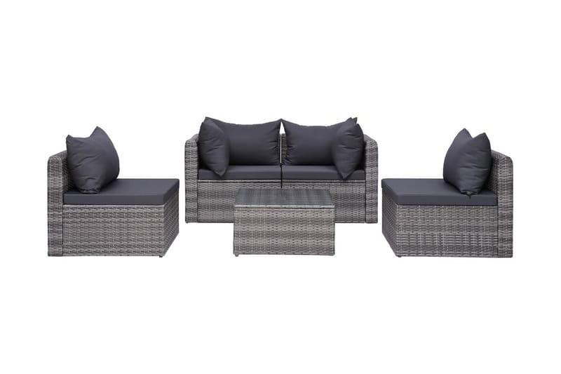 Trädgårdssoffset med dynor och kuddar 5 delar konstrotting g - Grå - Utemöbler - Loungemöbler - Loungesoffa
