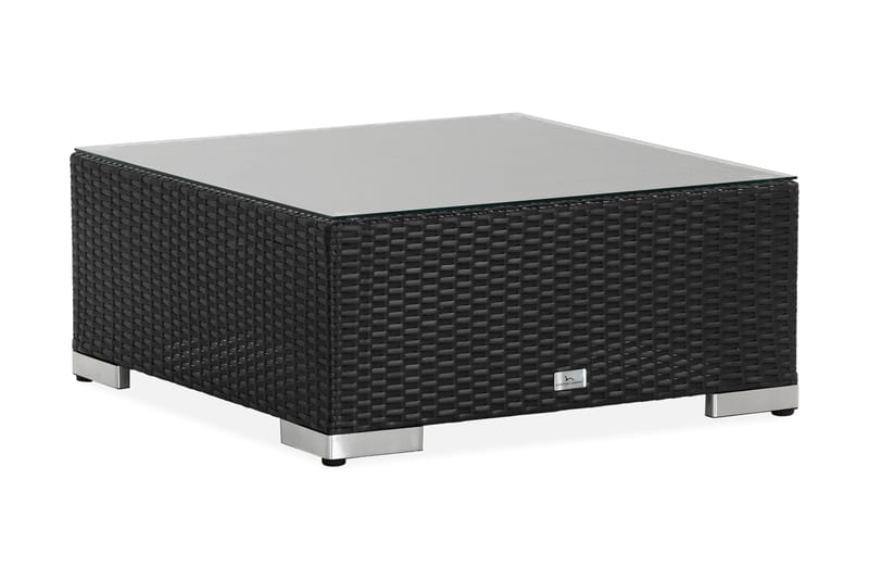 Bahamas Divanmodul + Loungebord utomhus 75x75 cm till soffgrupp i konstrotting med glasskiva - Svart - Utemöbler - Loungemöbler - Modulsoffa utomhus