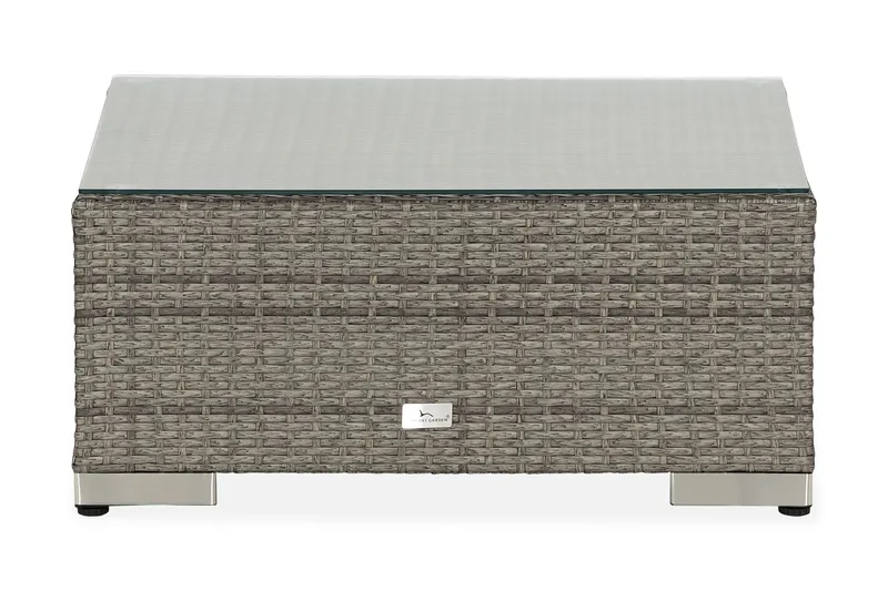 Bahamas Divanmodul - Loungebord utomhus 75x75 cm till soffgrupp i konstrotting med glasskiva - Grå / Svart dyna - Utemöbler - Loungemöbler - Modulsoffa utomhus