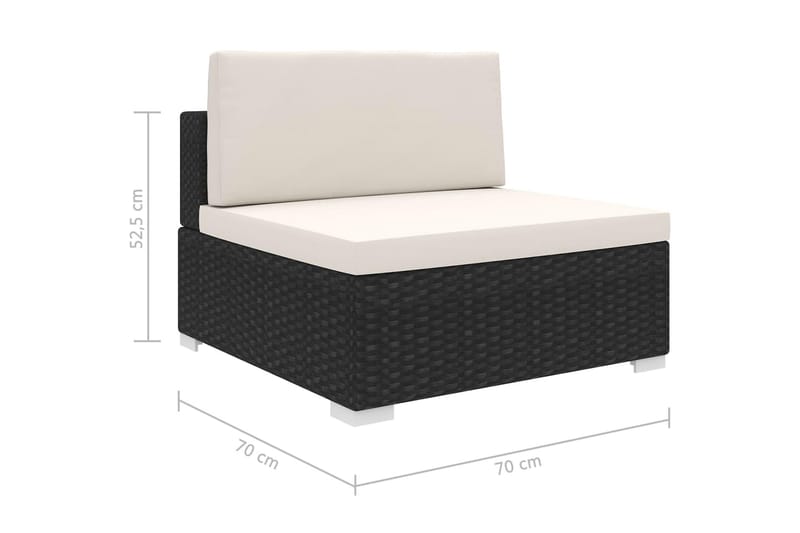 Mittensits till Modulsoffa Utomhus 1 st med dynor konstrotting svart - Svart - Utemöbler - Loungemöbler - Modulsoffa utomhus