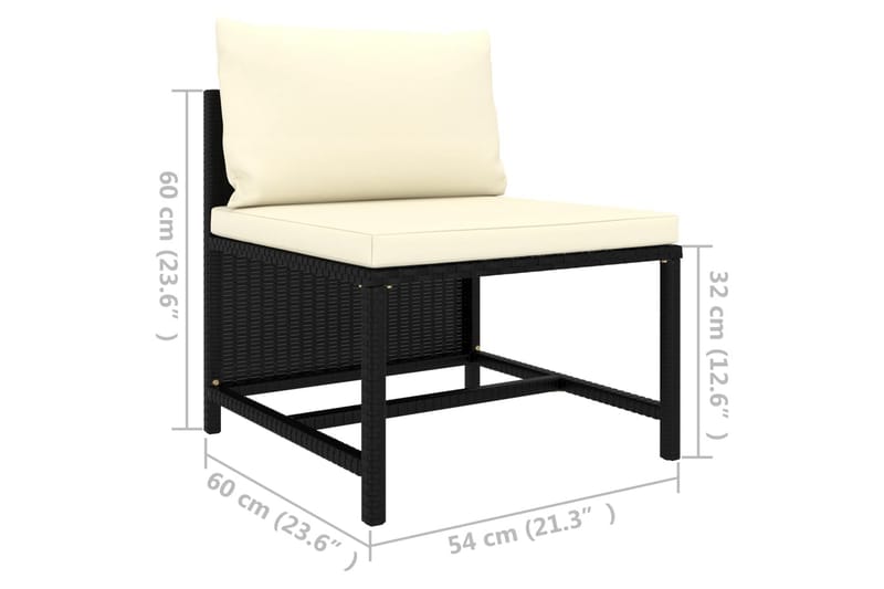 Mittensits till Modulsoffa Utomhus med dynor svart konstrotting - Svart - Utemöbler - Loungemöbler - Modulsoffa utomhus