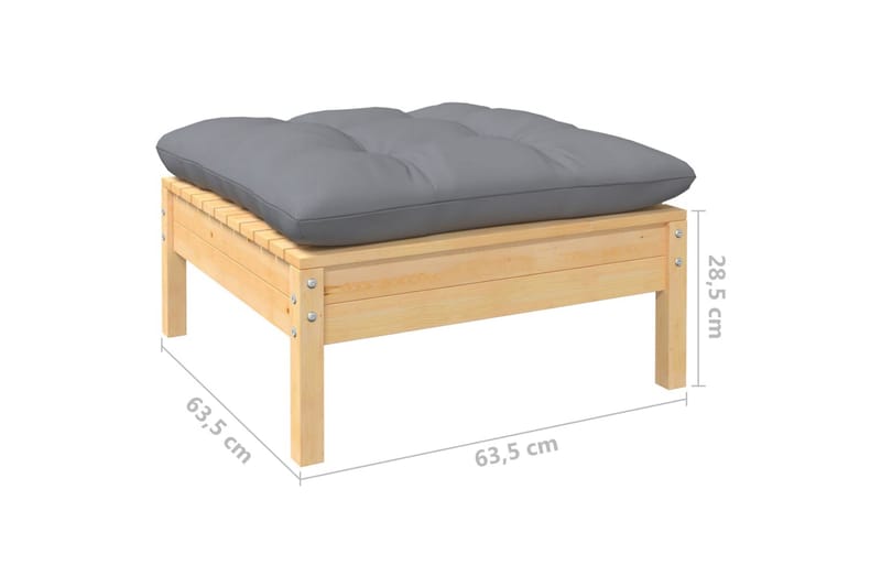 Fotpall med dyna för trädgården grå massiv furu - Grå - Utemöbler - Loungemöbler - Modulsoffa utomhus - Fotpall & pall utomhus