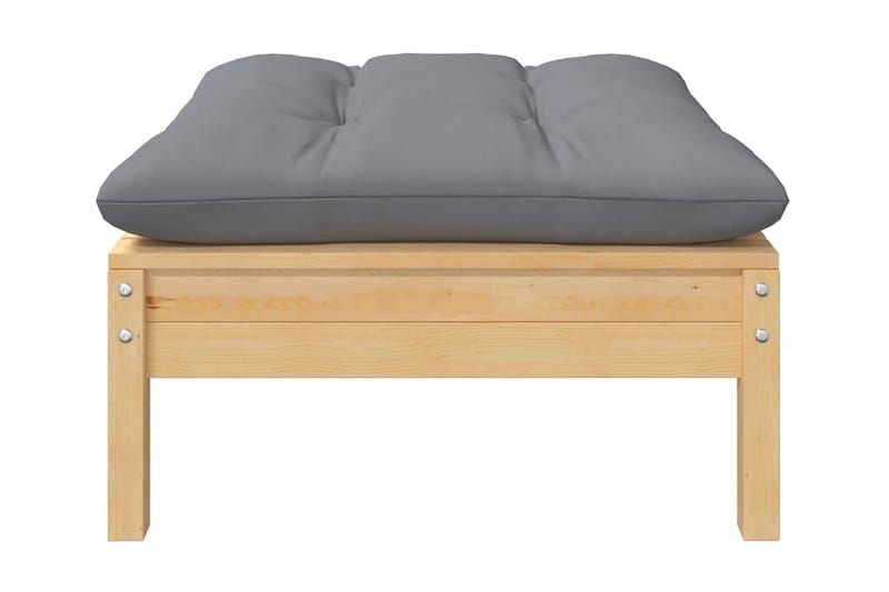 Fotpall med dyna för trädgården grå massiv furu - Grå - Utemöbler - Loungemöbler - Modulsoffa utomhus - Fotpall & pall utomhus