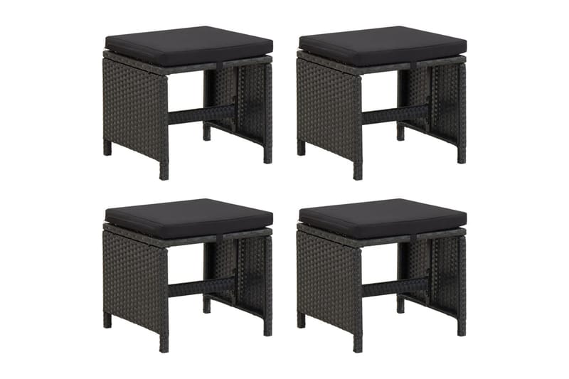 Trädgårdspallar 4 st med dynor konstrotting svart - Svart - Utemöbler - Loungemöbler - Modulsoffa utomhus - Fotpall & pall utomhus