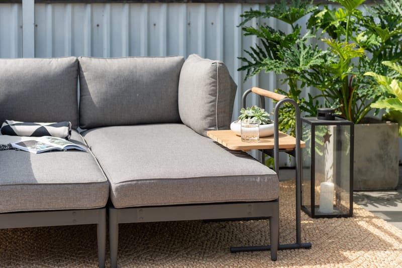 Soffa för utomhusbruk TOPAZ vänster/höger 2-sitssoffa - trä/grå - Utemöbler - Loungemöbler - Modulsoffa utomhus