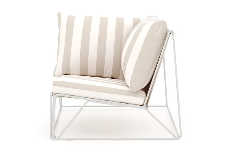 Usteryd hörnmodul utomhus i järn med vattenavisande randig dyna - Beige - Utemöbler - Loungemöbler - Modulsoffa utomhus - Hörnmodul utesoffa