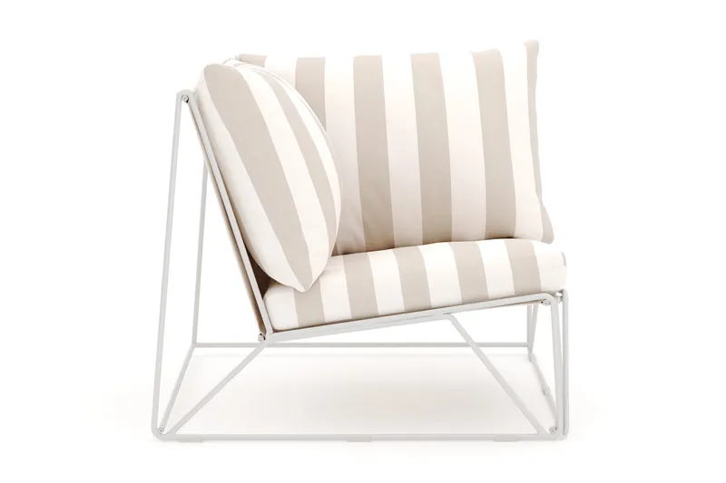 Usteryd hörnmodul utomhus i järn med vattenavisande randig dyna - Beige - Utemöbler - Loungemöbler - Modulsoffa utomhus - Hörnmodul utesoffa