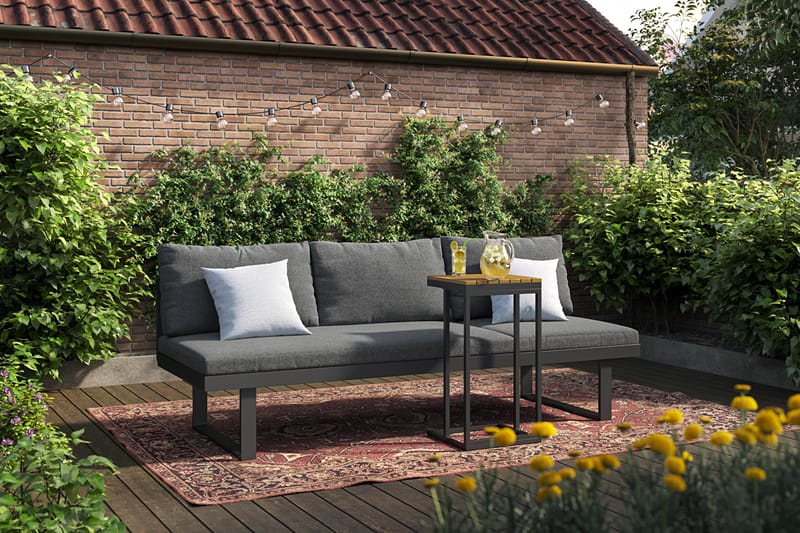 Samira Fällbar Utesoffa med soffbord - Solsäng i aluminium - Grå - Utemöbler - Loungemöbler - Loungesoffa