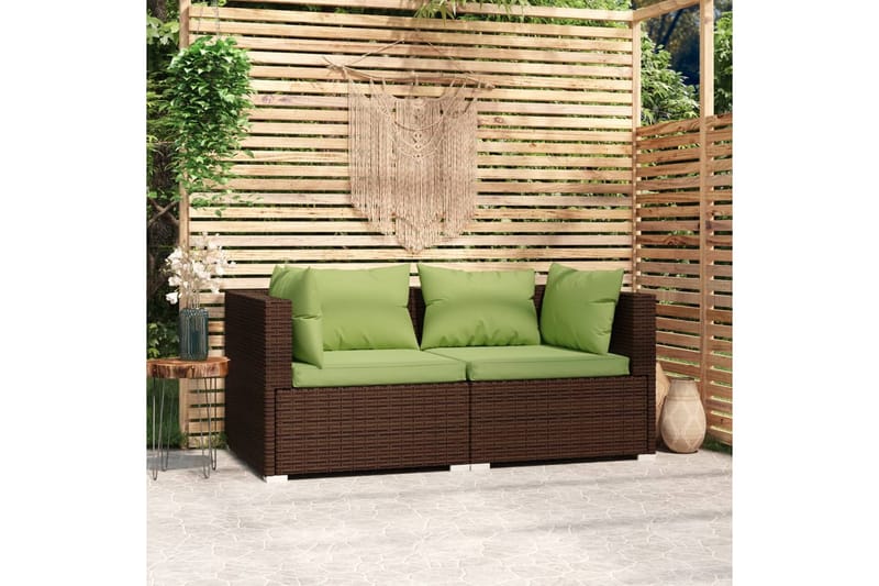 Utesoffa 2-sits med dynor konstrotting brun - Brun/Grön - Utemöbler - Loungemöbler - Loungesoffa