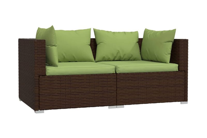 Utesoffa 2-sits med dynor konstrotting brun - Brun/Grön - Utemöbler - Loungemöbler - Loungesoffa
