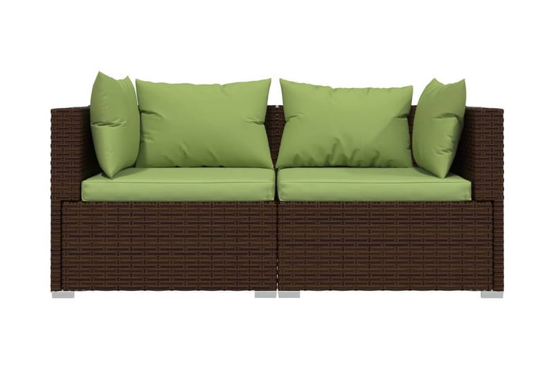 Utesoffa 2-sits med dynor konstrotting brun - Brun/Grön - Utemöbler - Loungemöbler - Loungesoffa
