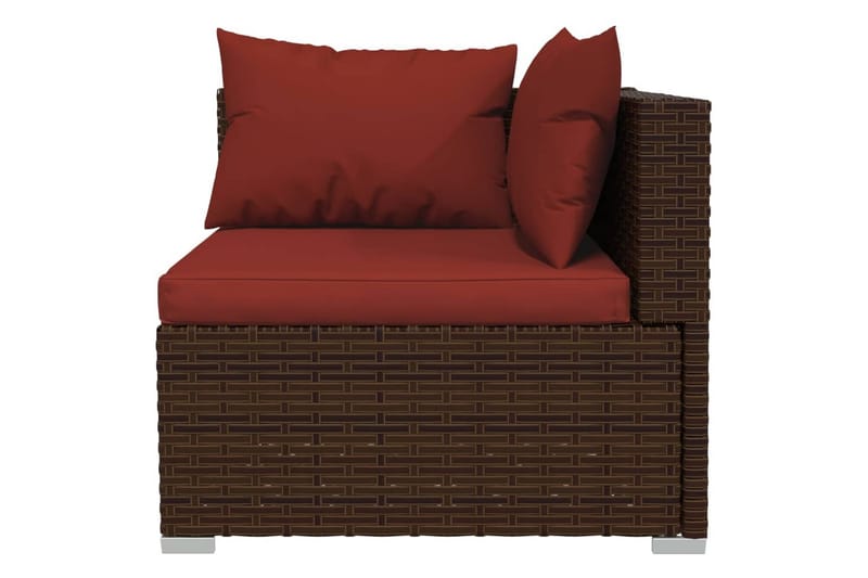 Utesoffa 2-sits med dynor konstrotting brun - Brun/Röd - Utemöbler - Loungemöbler - Loungesoffa