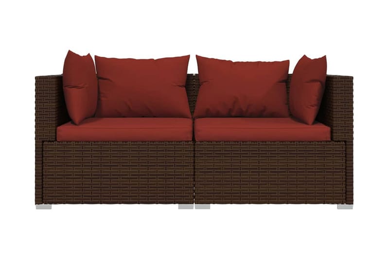 Utesoffa 2-sits med dynor konstrotting brun - Brun/Röd - Utemöbler - Loungemöbler - Loungesoffa