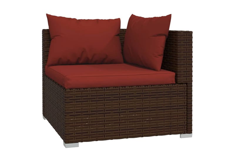 Utesoffa 2-sits med dynor konstrotting brun - Brun/Röd - Utemöbler - Loungemöbler - Loungesoffa