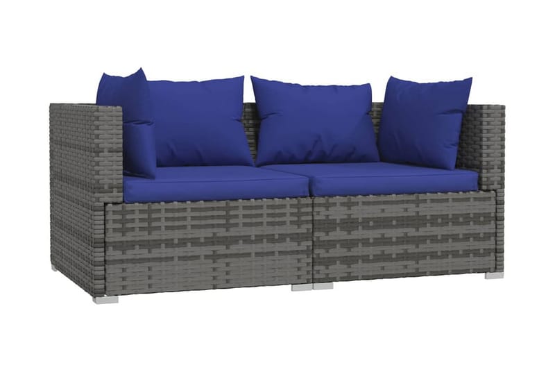 Utesoffa 2-sits med dynor konstrotting grå - Grå/Blå - Utemöbler - Loungemöbler - Loungesoffa