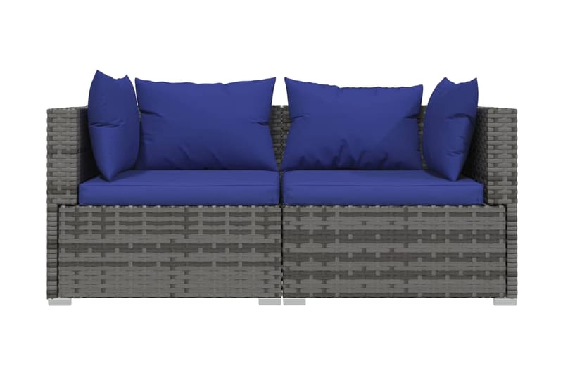 Utesoffa 2-sits med dynor konstrotting grå - Grå/Blå - Utemöbler - Loungemöbler - Loungesoffa